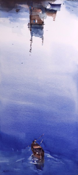 绘画 标题为“Landing at the top” 由Prashant Prabhu, 原创艺术品, 水彩