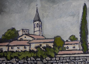 Painting titled "Petit village de Pr…" by Nicolas Cavuoto, Original Artwork, Oil