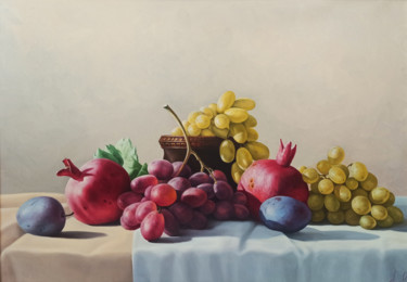 Still life with autumn fruits(50x70cm, oil painting, ready t Malarstwo zatytułowany „Still life with aut…” autorstwa Sergey Miqayelya, Oryginalna praca, Olej Zamontowany na Drewniana ra…