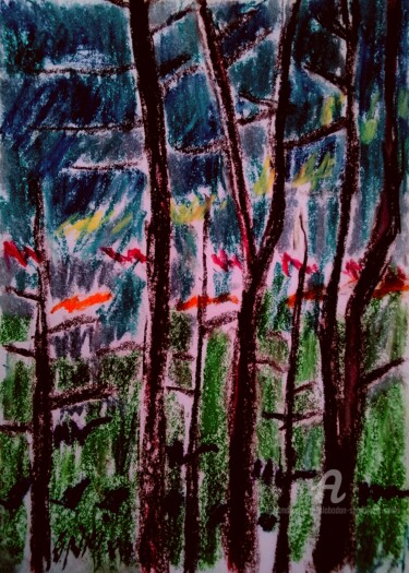 Une foret pleine de gazuillis d' oiseaux Painting titled "Une foret pleine de…" by Slobodan Spasojevic (Spaki), Original Artwork, Pastel