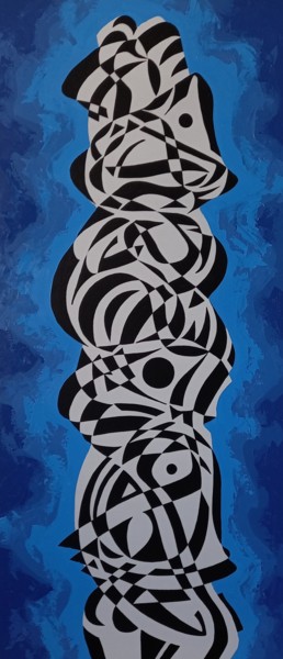 CROSSING SPACES IN BLUE VIBRATIONS Painting titled "CROSSING SPACES IN…" by Oleksandr Lekomtsev, Original Artwork, Oil