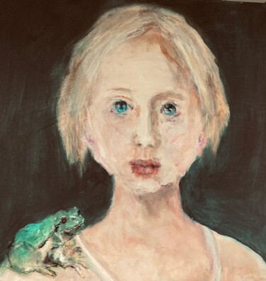 Jeune femme à la grenouille Peinture intitulée "Jeune femme à la gr…" par Martine Swynghedauw, Œuvre d'art originale, Acrylique
