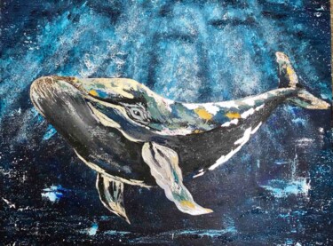 绘画 标题为“WHALE” 由Yuliia Kiselova, 原创艺术品, 丙烯 安装在木质担架架上