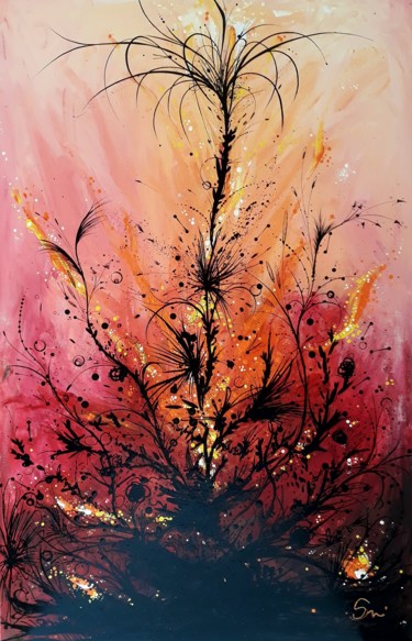 Painting titled "Feu intérieur" by Nadine Stoeltzlen, Original Artwork, Acrylic Mounted on Wood Stretcher frame