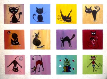 제목이 "Les douze chats."인 미술작품 Bernard Courtalon (courtaloni)로, 원작, 아크릴