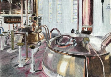 Dessin intitulée "Salle de brassage d…" par Pierre Bayet, Œuvre d'art originale, Crayon