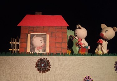 Textile Art titled "I tre porcellini" by Hélène Guinand, Original Artwork, Fabric