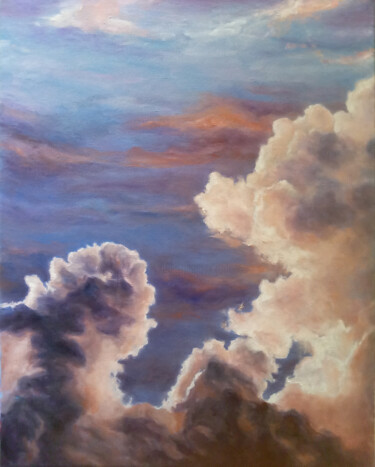 Peinture intitulée "Ciel et nuages" par Muriel Henry, Œuvre d'art originale, Huile Monté sur Châssis en bois