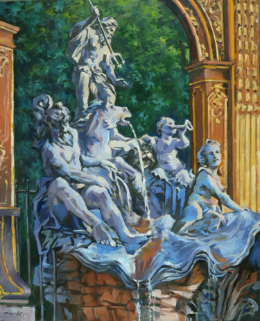 La fontaine de Neptune Nancy (huile sur toile 100 x 80) Painting titled "La fontaine de Nept…" by Christian Arnould, Original Artwork, Oil