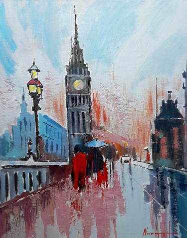 Big ben (40x50cm, oil painting, ready to hang) Painting titled "Big ben (40x50cm, o…" by Narek Jaghacpanyan, Original Artwork, Oil Mounted on Wood Stretcher frame