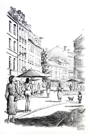 Dessin intitulée "Promenade d'été" par Jean-Paul Ramon, Œuvre d'art originale, Encre