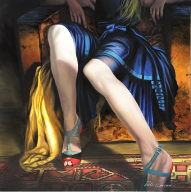 Painting titled "La robe bleue" by Patrice Larue, Original Artwork, Oil