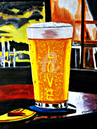 绘画 标题为“Cold Beer in Bar” 由Clement Tsang, 原创艺术品, 油