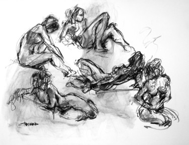 Dessin intitulée "fusain 50/65 2007 56" par Christian Rolland, Œuvre d'art originale, Fusain