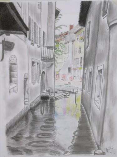 Peinture intitulée "Vieil Annecy" par Nathalie Torrents, Œuvre d'art originale