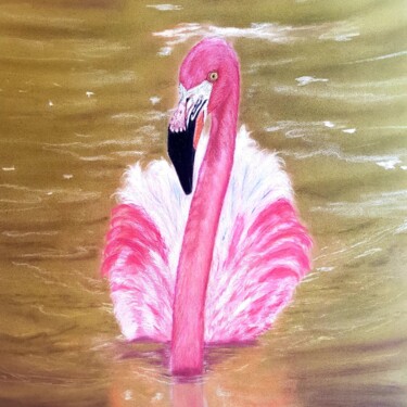 Рисунок под названием "FLAMAND ROSE" - Lalyart, Подлинное произведение искусства, Пастель