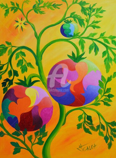 Painting titled "Sans ogm" by Galka, Original Artwork, Oil Mounted on Wood Stretcher frame
