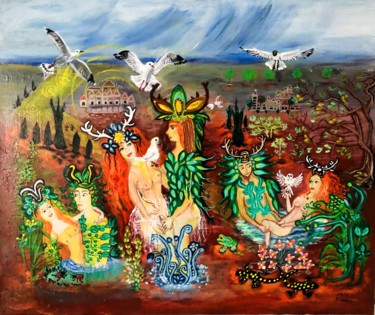 Göttin und Gott im Fest der Liebe vereint 绘画 标题为“Göttin und Gott im…” 由Annemarie Stelzer, 原创艺术品, 丙烯