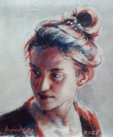 Painting titled "Female's head" by Robert Andersen, Original Artwork, Oil