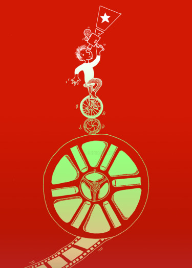 图画 标题为“Ciné vélo rouge” 由Stéphanie Logeais (Steff), 原创艺术品, 墨