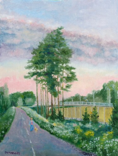 제목이 "Evening Walk"인 미술작품 Juri Semjonov로, 원작, 기름 판지에 장착됨