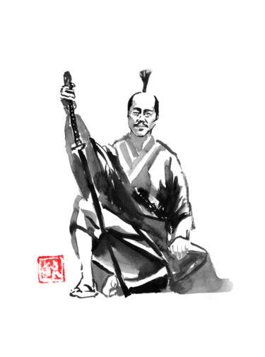 图画 标题为“resting samurai” 由Péchane, 原创艺术品, 水彩