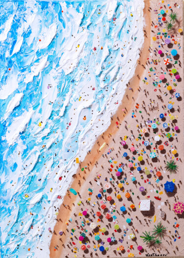 Painting titled "Post pandemic beach" by Nikita Van Chagov, Original Artwork, Acrylic