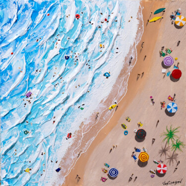 Painting titled "Square beach scene" by Nikita Van Chagov, Original Artwork, Acrylic