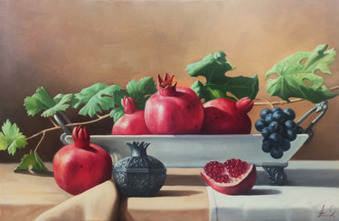 Still life with pomegranate (40x60cm, oil painting ) Peinture intitulée "Still life with pom…" par Sergey Miqayelya, Œuvre d'art originale, Huile Monté sur Châssis en bois