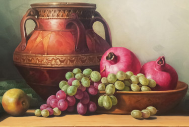 Still life with autumn fruits (40x60cm, oil painting ) Malarstwo zatytułowany „Still life with aut…” autorstwa Sergey Miqayelya, Oryginalna praca, Olej Zamontowany na Drewniana ra…