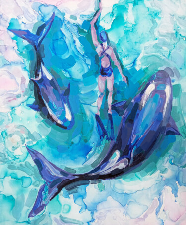 Killer whales 绘画 标题为“Killer whales” 由Nataliia Belozerova, 原创艺术品, 墨
