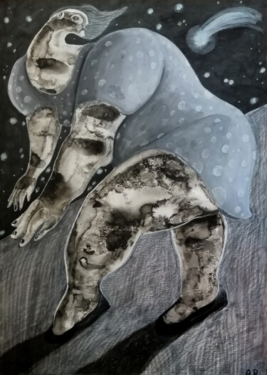 图画 标题为“Night escape” 由Anna Reshetnikova, 原创艺术品, 墨