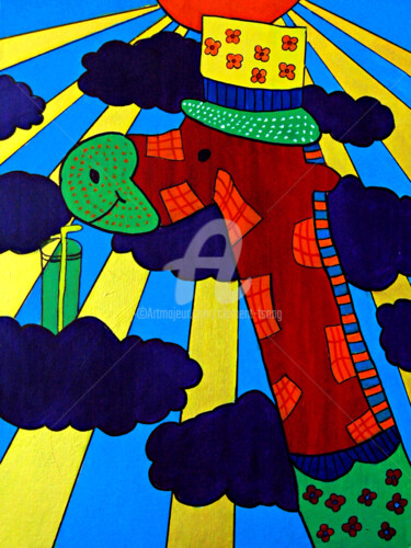 Painting titled "The Colorful Giraffe" by Clement Tsang, Original Artwork, Oil