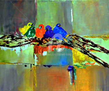 Peinture intitulée "040-Five Baby Birds…" par Clement Tsang, Œuvre d'art originale, Huile