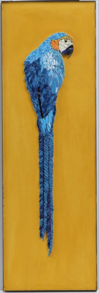 Mosaic panel "Blue parrot on yellow background" 雕塑 标题为“Mosaic panel "Blue…” 由Tatiana Fololeeva, 原创艺术品, 镶嵌