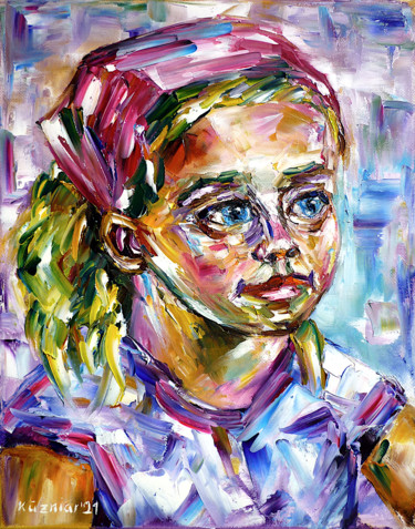 Mädchen mit rosa Haarband Pintura titulada "Mädchen mit rosa Ha…" por Mirek Kuzniar, Obra de arte original, Oleo