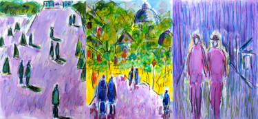 Malerei mit dem Titel "Triptyque Marienbad" von Jean Mirre, Original-Kunstwerk, Öl
