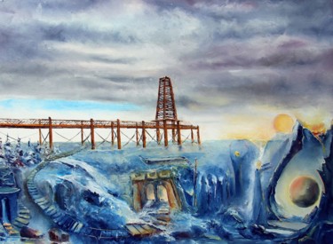 Peinture intitulée "PONTON TEMPOREL" par Ma, Œuvre d'art originale, Huile