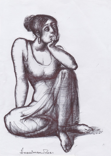 Zeichnungen mit dem Titel "The driming woman" von Azeriman, Original-Kunstwerk, Gel Stift