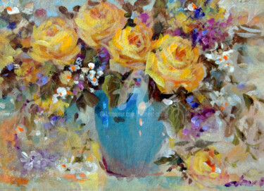 Painting titled "Yellow Roses" by Clement Tsang, Original Artwork, Acrylic
