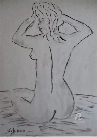 Blonde au matin. Drawing titled "Blonde au matin." by Roberto Urbano, Original Artwork, Charcoal