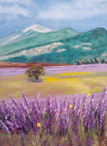 Lavandes à l'est du Mont Ventoux (Plateau de Sault) Peinture intitulée "Lavandes à l'est du…" par Genevieve Fraysse, Œuvre d'art originale, Pastel