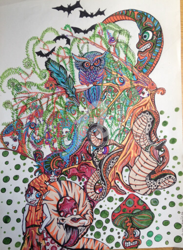Schilderij getiteld "GHOST'S WOOD" door Charly Araña, Origineel Kunstwerk, Acryl
