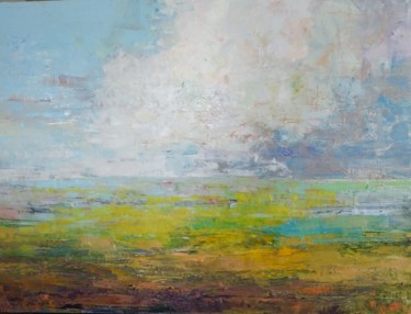 Painting titled "Yellow of June" by Viktoria Shvoren, Original Artwork, Oil Mounted on Wood Stretcher frame