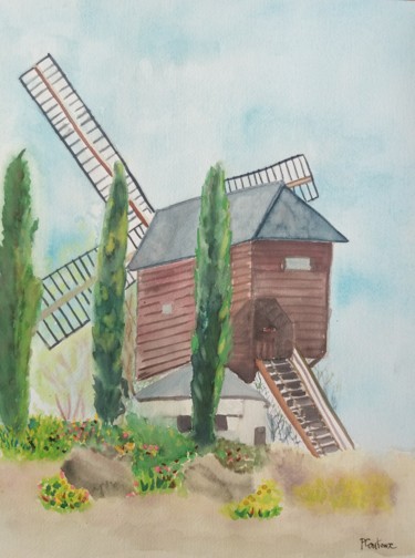 Moulin de Sannois rénové Painting titled "Moulin de Sannois r…" by Pascale Coutoux, Original Artwork, Watercolor