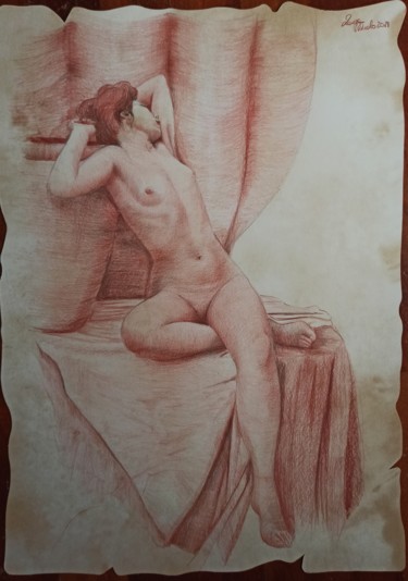 studio di figura - nudo #1 Dessin intitulée "studio di figura -…" par Laura Muolo, Œuvre d'art originale, Conté