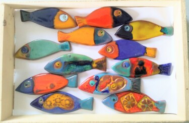 Sculpture intitulée "Cagette de Poissons…" par Anne Cabon, Œuvre d'art originale, Céramique