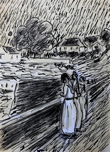 Peinture intitulée "Jeunes filles sur l…" par Jean Mirre, Œuvre d'art originale, Huile