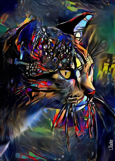 Kay, cat - Mix media on panel - 70x50 cm-Unique