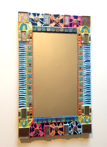 miroir mosaïque couleurs " Mariette" 35 x 58 cm idée cadeau 设计 标题为“miroir mosaïque cou…” 由Odile Maffone Mosaïque Joyeuse, 原创艺术品, 镶嵌